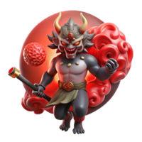 magnificent contemporary A powerful oni wielding a kanabo club, surrounded by swirling dark energy, under a blood red moon. Japanese mythology style museum quality png