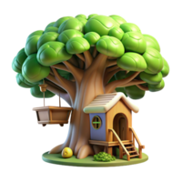 striking memorable A treehouse built into a giant sequoia, dappled sunlight filtering through the leaves, fairytale style png
