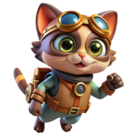 rare futuristic A steampunk cat wearing goggles and a tiny jetpack, playful pose, bright, cheerful lighting authentic png
