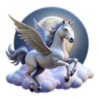 alluring renaissance A graceful Pegasus soaring through a cloudy sky, illuminated by a full moon, Art Nouveau style gallery standard png