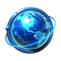 serene timeless A holographic projection of the Earth, rotating slowly, continents glowing with various data points, illuminated by a cool blue light, rendered in a futuristic, infographic style png