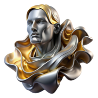 sought after tropical Abstract portrait composed of flowing liquid metal, in shades of silver and gold, with dramatic Rembrandt lighting sharp png