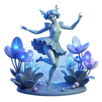 mesmerizing modern A celestial nymph dancing amongst bioluminescent flora in a twilight forest, soft blue light, Art Nouveau style 8K png