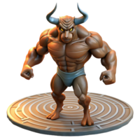 melancholic captivating A powerful Minotaur standing in the labyrinth, muscles rippling in the torchlight, realistic and detailed, elite png