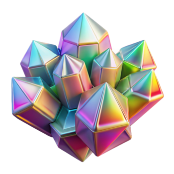 remarkable avant garde A cluster of crystalline structures, refracting light in a spectrum of rainbow colors, with a sharp, geometric aesthetic museum quality png