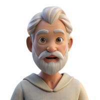 peaceful enchanting Portrait of an elderly man with weathered skin and a long white beard, wearing a simple linen tunic, lit by soft, diffused natural light 8K png