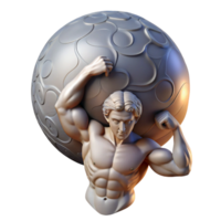 striking romantic abstract A stoic Atlas, burdened by the weight of the celestial sphere, muscles straining, lit from above. Classical sculpture style precision png