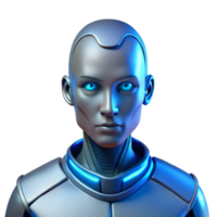 rare minimalist Portrait of a futuristic android with glowing circuitry visible beneath metallic skin, and a blank expression, lit by cool blue light, in a sci fi style authentic png