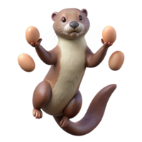magnificent tranquil surreal A playful otter juggling pebbles on its belly, sun drenched beach setting, watercolor painting style studio quality png