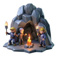 inspired tropical A group of adventurers exploring a dark and mysterious cave, flickering torchlight, adventurous and gritty style sharp png