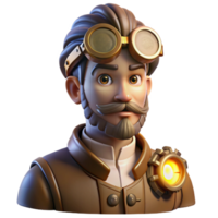 breathtaking harmonious futuristic Portrait of a steampunk inventor with goggles and intricate gears, illuminated by the warm glow of a workshop lamp, in a steampunk style professional png