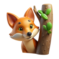 alluring acclaimed A curious fox peering out from behind a tree, dappled sunlight, storybook illustration style png