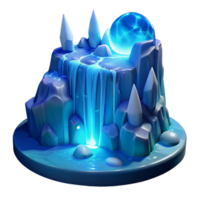 impressive elegant A frozen waterfall illuminated by the moonlight, detailed and realistic, with a cold, blue color palette crisp png