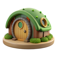 striking baroque A hobbit hole built into a hillside, round green door, moss covered roof, charming, whimsical, storybook illustration, elite png