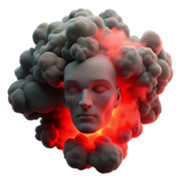 mysterious impressive A dense cloud of smoke swirling in the shape of a human face, backlit by a dramatic red light, chiaroscuro style refined png