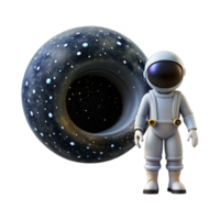 serene unforgettable A lone astronaut gazing at a colossal black hole, stars swirling around it, depicted in a photorealistic style with cosmic dust particles png
