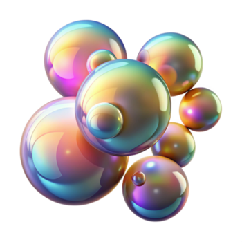 bellissimo senza tempo un' campo di iridescente bolle galleggiante nel zero gravità, illuminato di un' morbido, multicolore leggero fonte png