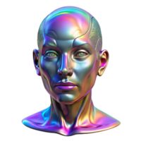 stunning reflective art deco A holographic projection of a human face, glitching and distorting, cyberpunk style masterfully captured png