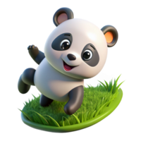 harmonious pristine A playful panda cub tumbling down a grassy slope, bright daylight, cartoon style handcrafted png