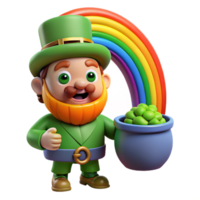 gorgeous rustic A mischievous leprechaun guarding a pot of gold at the end of a rainbow, vibrant colours, cartoon style elite png