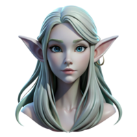 gorgeous distinctive Portrait of a delicate elf with long, flowing hair, pointed ears, and a serene expression, lit by moonlight filtering through trees, in a ethereal style png