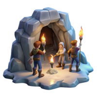 quintessential vintage A group of adventurers exploring a hidden cave, torchlight, mysterious and adventurous, digital painting professional png
