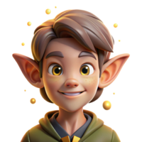 mesmerizing retro Portrait of a mischievous elf with pointed ears and a playful smirk, surrounded by glowing fireflies. Enchanted forest lighting. Fantasy art style perfect clarity png