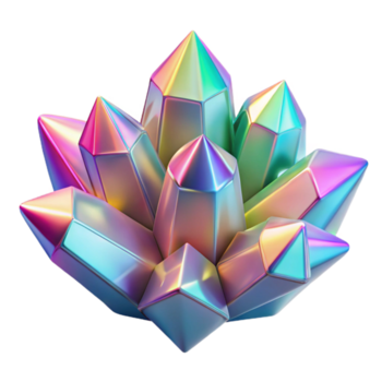 joyful vibrant A cluster of crystalline structures, refracting light in a spectrum of colors, with a sharp, geometric aesthetic professional png