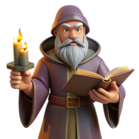 dreamy enchanting A wise old wizard casting a spell from a dusty spellbook, candlelight, Renaissance style handcrafted png