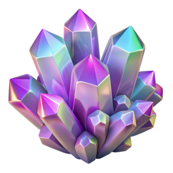 immaculate industrial A cluster of crystalline structures, in shades of amethyst and quartz, with refracted light creating rainbow highlights studio quality png
