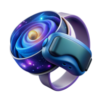 mesmerizing vintage A virtual reality headset floating in space, displaying a swirling nebula, realistic style, cosmic lighting perfect clarity png