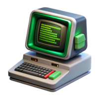 passionate captivating A vintage computer terminal displaying complex code, green text on a black screen, retrofuturism style sharp png