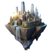 alluring contemporary A futuristic city, built on the side of a cliff, with waterfalls cascading down its walls, illuminated by the soft light of dawn. Sunrise lighting, matte painting style crisp png