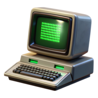 calm glorious A vintage computer terminal displaying cryptic code, flickering green text on a black screen, dimly lit room, retrofuturism style perfect clarity png