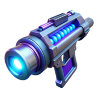 exceptional nordic A futuristic weapon, sleek design with glowing energy core, illuminated by blue and purple light, in a sci fi style premium png