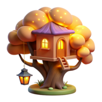 fascinating creative A whimsical treehouse nestled in the branches of a giant, glowing tree, warm, inviting lighting, children s book illustration style ultra HD png