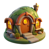 immaculate distinguished A cozy, hobbit hole style home built into a hillside, warm and inviting lighting, whimsical and charming style png