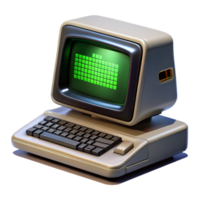 splendid melancholic modern A vintage computer terminal displaying a cryptic message, green text on a black screen, lit by a single desk lamp, retrofuturism style genuine png