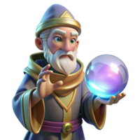 standout modern A wise old oracle gazing into a crystal ball filled with swirling mist, illuminated by candlelight. Fantasy art style professional png