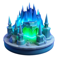 iconic avant garde An ice palace with intricate carvings, glowing blue light, aurora borealis in the sky precision png