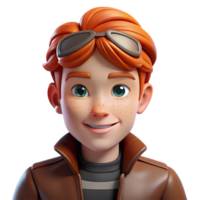 bold stunning Portrait of a young man with fiery red hair and freckles, a mischievous glint in his eye, wearing a leather aviator jacket, dramatically lit from below 8K png