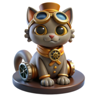 timeless traditional A portrait of a steampunk cat, wearing goggles and a tiny top hat, sitting on a pile of gears. Soft, diffused lighting with a playful atmosphere masterfully captured png