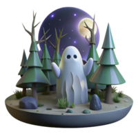 bold breathtaking A ghostly apparition floating through a haunted forest, eerie moonlight, in a spooky horror style premium png