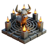 ethereal beautiful A minotaur trapped in the labyrinth, dimly lit by torches, gritty realism style authentic png