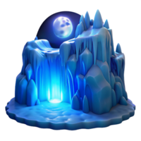 enchanting tropical A frozen waterfall illuminated by the moonlight, detailed and realistic, with a cold, blue color palette museum quality png