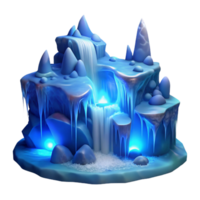 reflective stunning A frozen waterfall illuminated by the moonlight, detailed and realistic, with a cold, blue color palette crisp png
