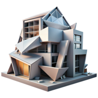 peaceful serene Deconstructivist building with fragmented shapes and distorted angles, sharp contrasting light and shadow, abstract art style authentic png