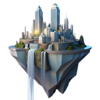 quintessential classic A futuristic city, built on the side of a cliff, with waterfalls cascading down its walls, illuminated by the soft light of dawn. Sunrise lighting, matte painting style refined png