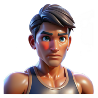 bold spectacular Portrait of a determined athlete with sweat dripping down their face, a focused gaze, and a powerful stance, lit by bright stadium lights, in a sports photography style exclusive png