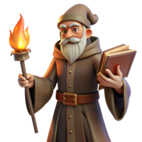 elegant timeless A wise old wizard casting a spell in a dusty, forgotten library, warm firelight, classical painting style png
